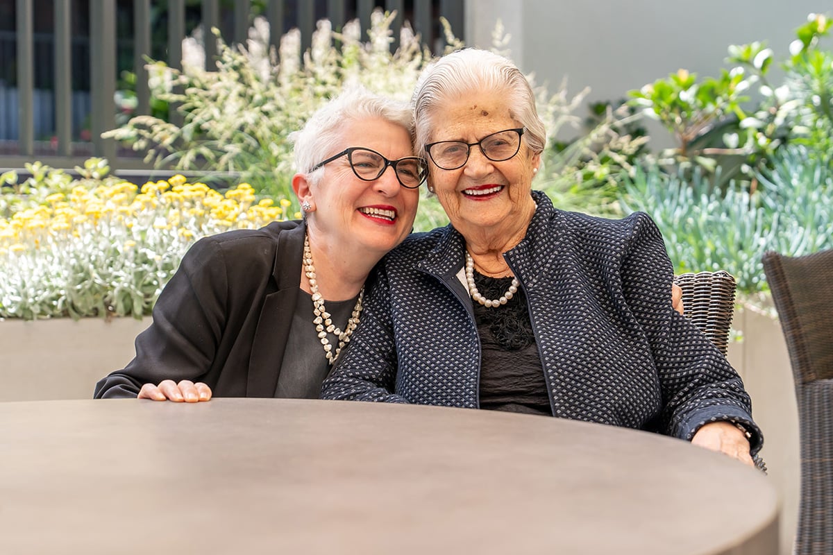 Ryman care resident Effie Trellis with her daughter Maria Gabriel.