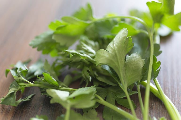 Fresh parsley on a wooden chopping board