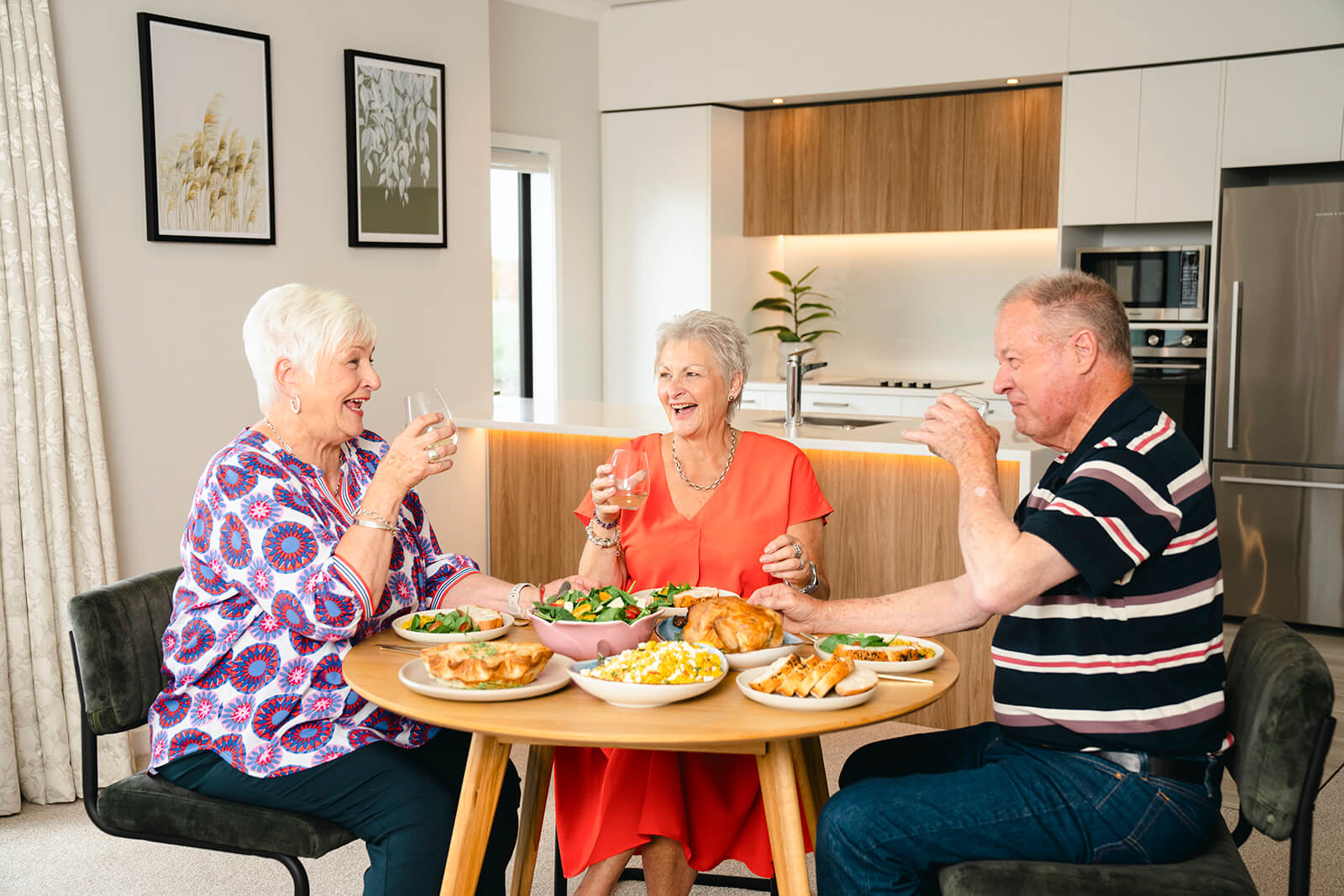 Friends in a retirement home having lunch